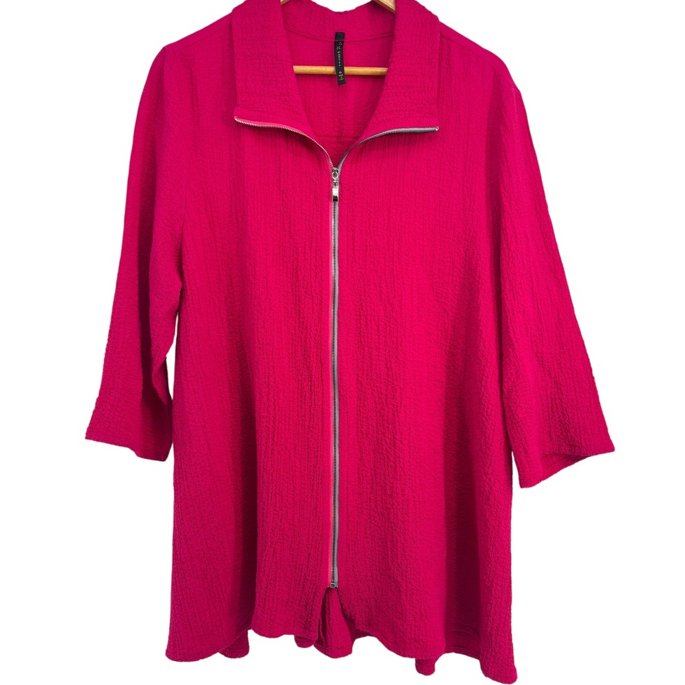 IC by Connie K Pink Crinkle‎ Texture Zip Jacket XL Artsy Tunic Top Made in USA
